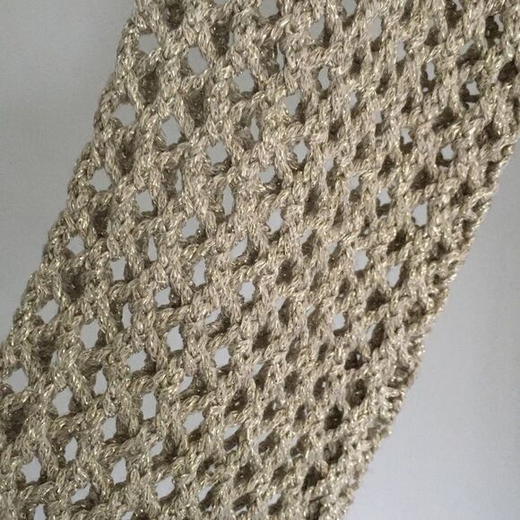 Robert Rodriguez Scoop Neck Open Knit Crochet Sweater Tan Gold Shimmer M - Picture 8 of 8
